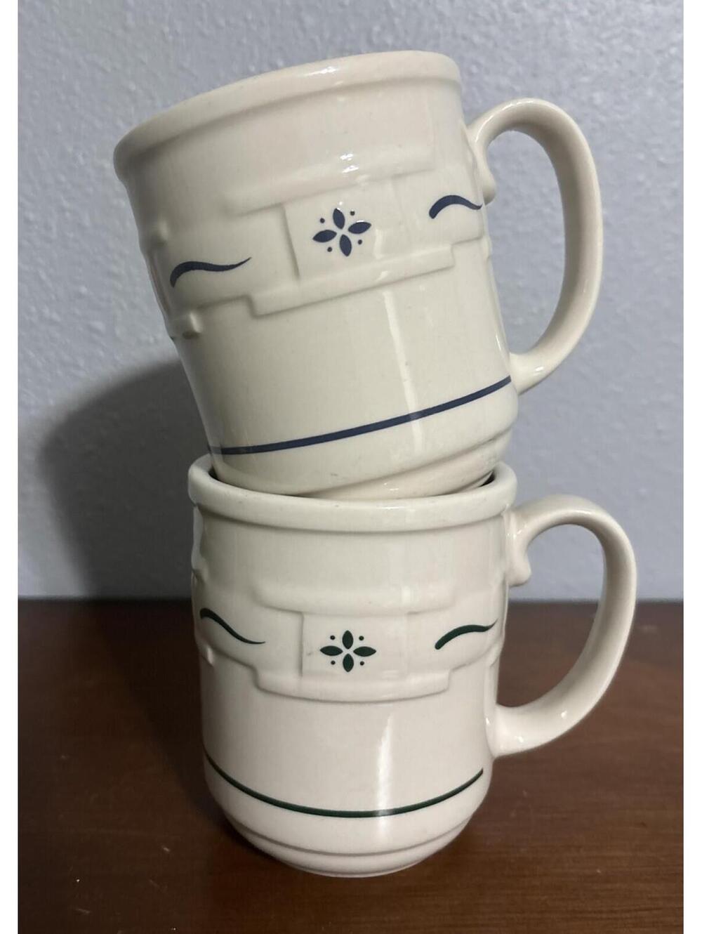 Longaberger Traditions Coffee Mugs One Blue One Green
